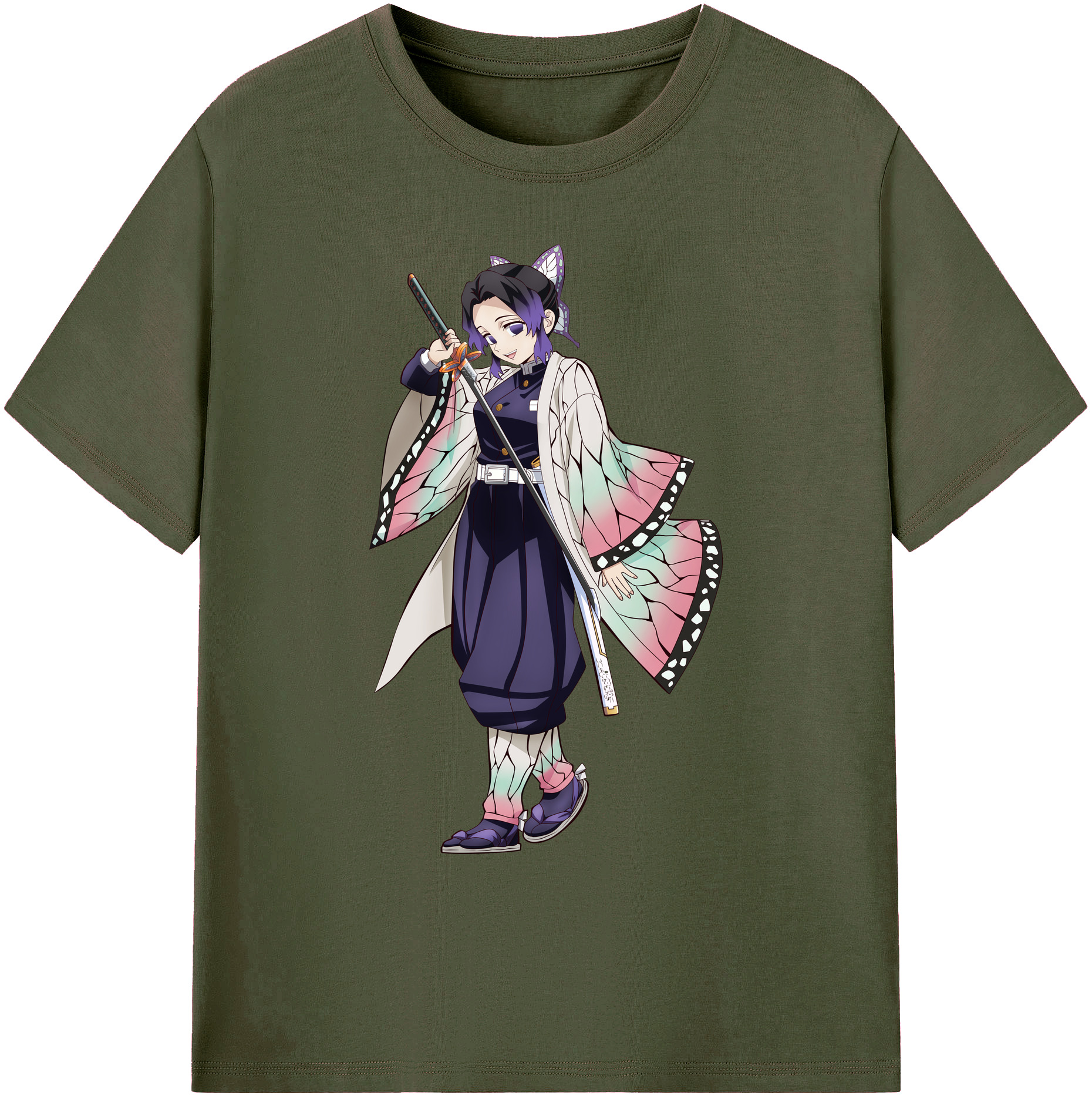 （画像用） 鬼滅の刃（きめつのやいば）蟲柱-胡蝶 しのぶ／こちょう しのぶ Kochou Shinobu 綿100％ メンズ半袖Tシャツ｜肌触りやわらか＆通気性